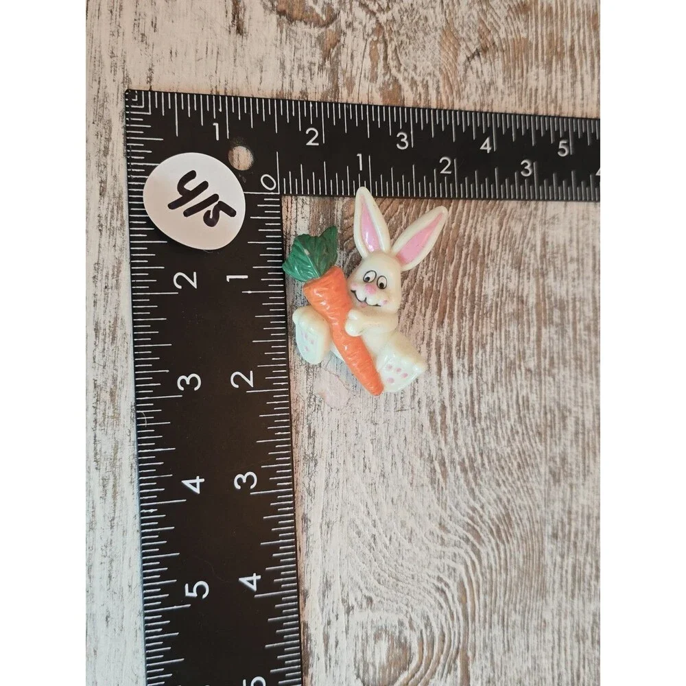 Vintage Easter Bunny Brooch Carrot Cute Novelty Pin Plastic China Jewelry #415